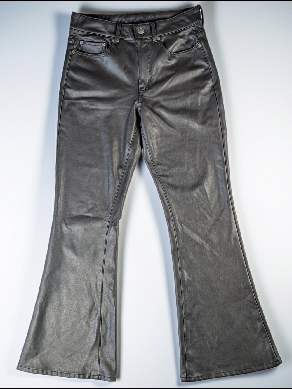 American Eagle Outfitters Faux Leather Flare Pants Women's 8 Black Stretch Retro